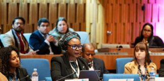 Dr. Jamila Bio Ibrahim delivering her speech at the 13th edition of the UNESCO Youth Forum in Paris