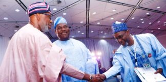 L_R: Minister of Solid Minerals Development, Dr. Dele Alake, Secretary to the Government of the Federation (SGF), Sen. George Akume and Minister of Environment, Balarabe Abbas Lawal at the 2nd edition of the Africa Natural Resources and Energy Investment Summit in Abuja.