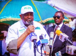 The Minister of Agriculture and Food Security, Sen. Abubakar Kyari during the Flag-off of Dry Season Wheat Farming in Hadejia, Jigawa State.