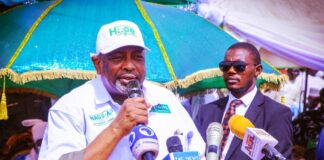 The Minister of Agriculture and Food Security, Sen. Abubakar Kyari during the Flag-off of Dry Season Wheat Farming in Hadejia, Jigawa State.