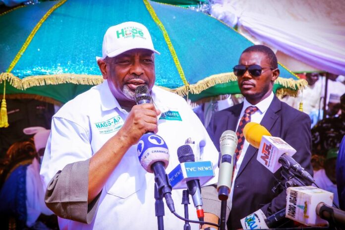 The Minister of Agriculture and Food Security, Sen. Abubakar Kyari during the Flag-off of Dry Season Wheat Farming in Hadejia, Jigawa State.