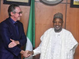 PIX of Honourablle Minister of Budget and Economic Planning, Senator Abubakar Atiku Bagudu (r) , Chief Executive of SNV Netherlands Development Organization , His Excellency Mr Simon O'Connell ( L ) during a courtesy visit in Abuja.