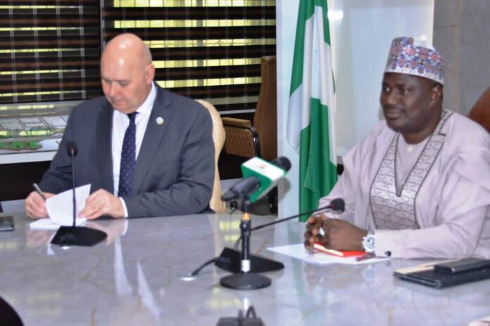 AO, Director, Office of Emergency and Resilience, Mr. Rein Paulsen and Hon. Minister of State, Agriculture and Security, Sen. Dr. Aliyu Abdullahi during the Visit in Abuja.