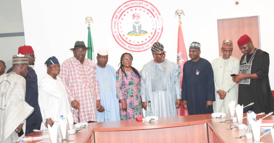Senate President, Godswill Obot Akpabio, Perm Sec, EPO, Malam Shehu Ibrahim, mni; Chairman, Senate Committee on Ecology and Climate Change, Senator Henry Seriake Dickson; DG NiMet, Prof Mansur Matazu and some members of the Senate leadership