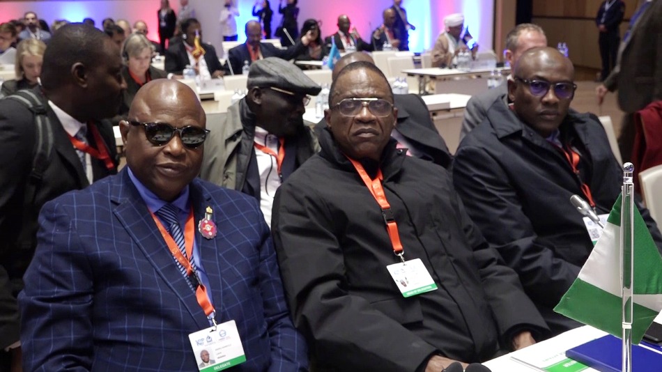 L-R: Head (INTERPOL, National Crime Bureau), AIG Lanre Bankole, Minister of Police Affairs, Senator Ibrahim Gaidam and Deputy Controller General, Enforcement Investigation and Inspection, Mohammed Abba-Kura during 91st Interpol General Assembly in Vienna, Austria to commemorate the Centenary Celebrations