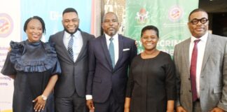 (R-L)Representative of the Inspector General of Police, Uche Ifeanyi, Representative of the SGF/PS Mrs. Gladys Odegbaro, Chairman Senate Committee on ICT and Cyber Security, Afolabi Salisu, Cybercrime program INL officer, Idongesit Udoh, Head of Cybercrime Unit of the Ministry , Mrs. Jemila Akaaga Ade, during the Cybercrime Awareness program in Abuja on Wednesday (8/11/23)