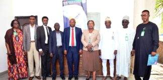 Representative of the Permanent Secretary, Ministry of Defence, Ms Ahubi Susan Ochida (M), the resource person, Mr Adebayo Obaniyi of ICPC (5th L), and management staff of the Ministry during the sensitization programme on anti corruption held in Ministry of Defence, Abuja.