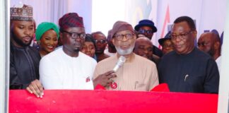L-R: CEO/Founder, Amal Technologies Limited Shehu Tijjani Abdullahi, Minister of State for Youth, Ayodele Olawande, the Honorable Minister of Solid Minerals Development, Dr. Dele Alake and Executive Secretary, NCDMB, Engr. Felix Omatsola Ogbe during the official commissioning of Amal technology production facility for Gas leak detection device and printed circuit board in Abuja, on Dec. 21, 2023.