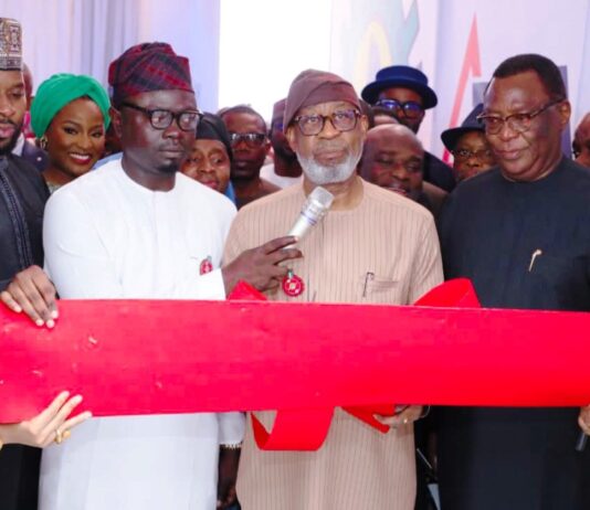 L-R: CEO/Founder, Amal Technologies Limited Shehu Tijjani Abdullahi, Minister of State for Youth, Ayodele Olawande, the Honorable Minister of Solid Minerals Development, Dr. Dele Alake and Executive Secretary, NCDMB, Engr. Felix Omatsola Ogbe during the official commissioning of Amal technology production facility for Gas leak detection device and printed circuit board in Abuja, on Dec. 21, 2023.