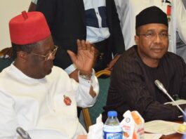 L-R, Honourable Minister of Work, H. E. David Umahi, with the Managing Director/CEO, FERMA, Engr. (Dr.) Chukwuemeka Agbasi, FNSE, FNIHTE, during FERMA’s 2024 budget defence at the NASS recently.