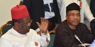 L-R, Honourable Minister of Work, H. E. David Umahi, with the Managing Director/CEO, FERMA, Engr. (Dr.) Chukwuemeka Agbasi, FNSE, FNIHTE, during FERMA’s 2024 budget defence at the NASS recently.