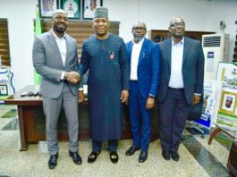 L-R: Rep. of the CEO, Stanbic Bank, Debola Seriki, Head, Industrials, the Honourable Minister of Steel Development, Prince Shuaibu Abubakar Audu, Dolu Olugbenjo, Head, Infra Fund and David Souza, Head, CIB Credit during a meeting in the Ministry's Headquarters to discuss financing options for the Revival of the Light Steel Mill in Ajaokuta on Tuesday 5th December, 2023 in Abuja.