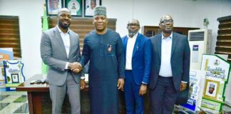 L-R: Rep. of the CEO, Stanbic Bank, Debola Seriki, Head, Industrials, the Honourable Minister of Steel Development, Prince Shuaibu Abubakar Audu, Dolu Olugbenjo, Head, Infra Fund and David Souza, Head, CIB Credit during a meeting in the Ministry's Headquarters to discuss financing options for the Revival of the Light Steel Mill in Ajaokuta on Tuesday 5th December, 2023 in Abuja.