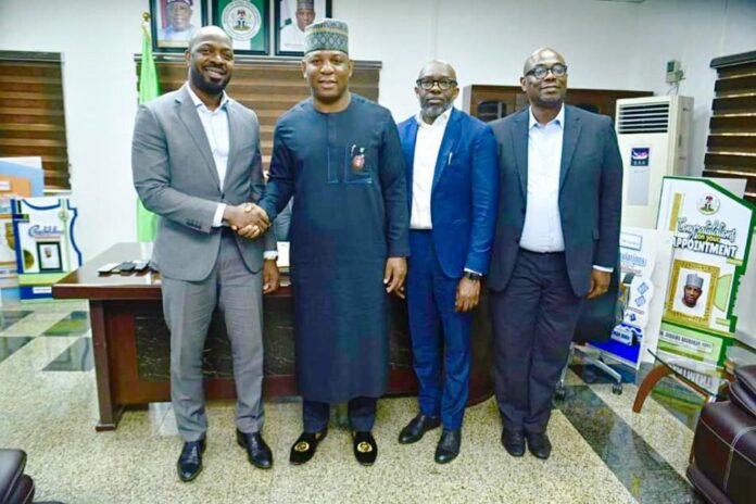 L-R: Rep. of the CEO, Stanbic Bank, Debola Seriki, Head, Industrials, the Honourable Minister of Steel Development, Prince Shuaibu Abubakar Audu, Dolu Olugbenjo, Head, Infra Fund and David Souza, Head, CIB Credit during a meeting in the Ministry's Headquarters to discuss financing options for the Revival of the Light Steel Mill in Ajaokuta on Tuesday 5th December, 2023 in Abuja.