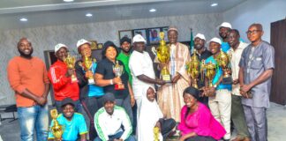 Ministry Of Works and Housing Sports Club Presents 2023 Sports Trophies to the Hon. Minister of Housing and Urban Development, Arc. Ahmed Musa Dangiwa in his office, Wednesday 20th December 2023