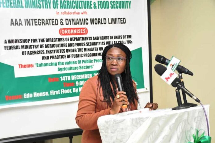 Workshop in Abuja. The Representative of the Permanent Secretary, Director, Human Resources Management, Mrs Oluwatoyin Alade, during the Workshop in Abuja.