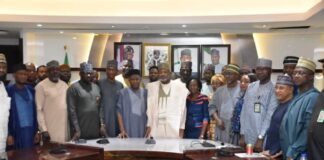 Minister of Agriculture and Food Security,Sen. Abubakar Kyari and Nigeria Agro Dealers Association, during the Association's courtesy visit in Abuja