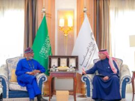 Left: Hon. Minister for Solid Minerals Development, Dr Dele Alake and his Saudi Arabian counterpart, Bandar Alkhorayef