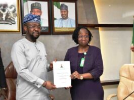 The Permanent Secretary,FMAFS, Mr. Temitope Fashedemi and Director,Human Resources Management, Mrs Oluwatoyin Alade,during the Handover Ceremony in Abuja.