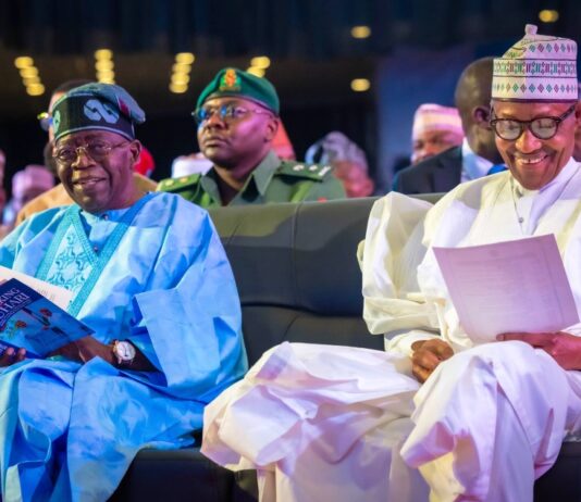 President Tinubu and Former President, Buhari during the launch of two books on the former President