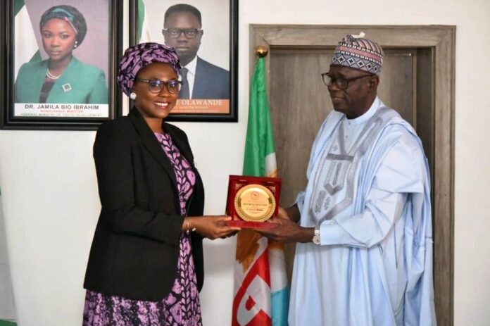 courtesy call on the Minister Dr. Jamila Bio Ibrahim, Hon. Minister of Youth Development and Engr. Sani Ndanusa (Mafara Nupe) Chairman, North Central People's Forum during their courtesy call on the Minister.