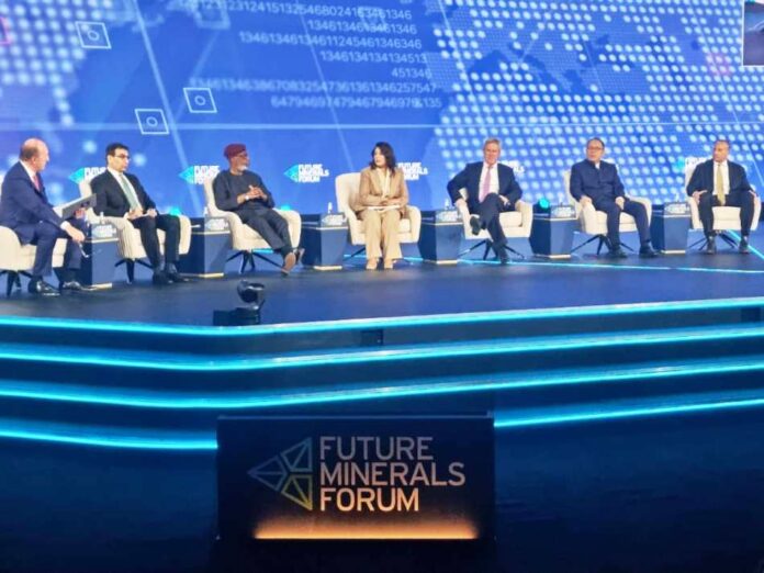 opening session of the Future Minerals Forum (FMF)2 The Minister of Solid Minerals Development, Dr. Dele Alake was a panelist at the opening session of the Future Minerals Forum (FMF) in Riyadh titled "Why the Super Region? Should the Super Region Have Its Own Critical Minerals Strategy? Other panelists include Pakistani Minister of Energy Pakistan, HE Muhammed Ali; UK Minister of state for Industry and Economy HE Nosrat Ghani ; Chairman Anglo American, Stuart Chambers; Vice-Chairman CMOC Group, Steele Li; CEO Ma'adeen, Robert Wilt. 10th January, 2024.