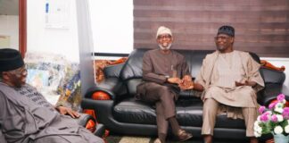 L-R: Senator Umaru Tanko Al-Makura, honourable Minister of Solid Minerals Development, Dr. Dele Alake and Nasarawa State governor, Abdullahi Sule during a courtesy visit to the Ministry of Solid Minerals Development office to straightened partnership on solid minerals sector, in Abuja, on Jan. 18, 2024.
