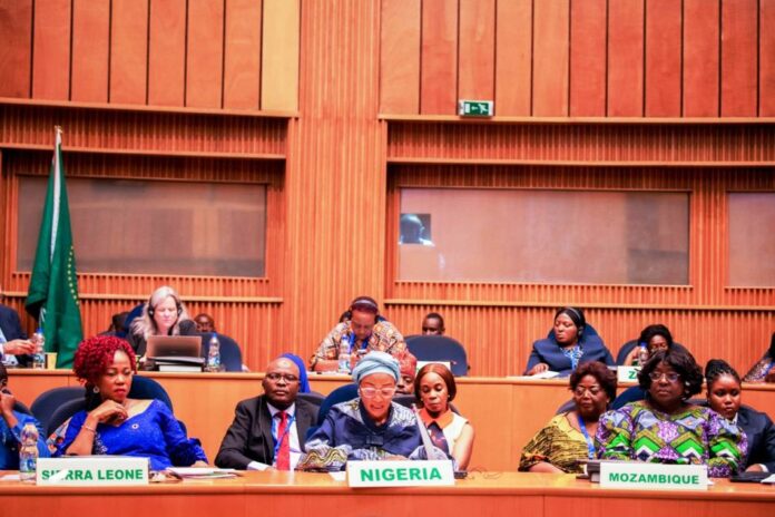 First Lady of the Federal Republic of Nigeria Senator Oluremi Tinubu, CON addressing the 28th General Assembly of Organisation of African First Ladies for Development OAFLADwthe the theme “Educate Her and Transform Africa: Enhancing Access to Health and Education for the 21st Century African Women and Girls" held in Addis Ababa, Ethiopia on Sunday 18th February 2024