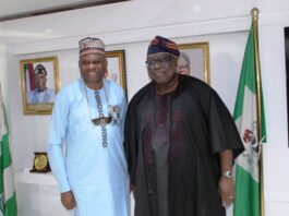 L-R: African Association of Public Administration & Management (AAPAM) Vice-President, Dada, Joseph Olugbenga (mni) with Hon. Chairman, Federal Civil Service Commission (FCSC), Prof. Tunji Olaopa when the Vice-President paid a courtesy visit to the Chairman.