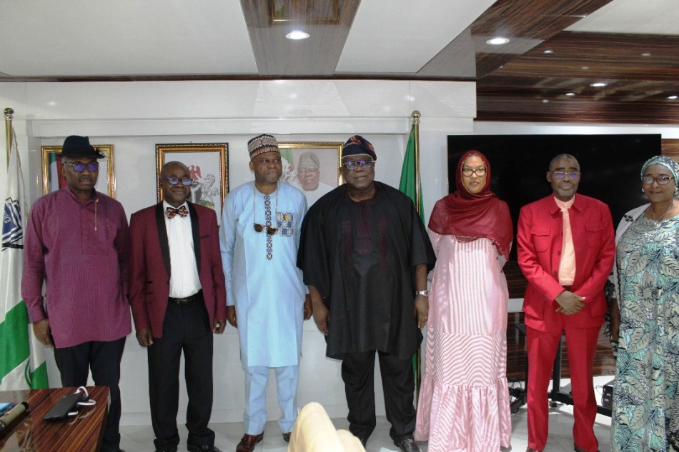 Hon. Chairman, Federal Civil Service Commission (FCSC) Prof. Tunji Olaopa (Middle) with Vice President, (AAPAM)-Dada, Joseph Olugbenga (mni) (Chairman’s immediate Left). Flanked (L-R) by Hon. Commissioner and Senior Management Staff at a courtesy visit of (AAPAM) Vice President to the Chairman.