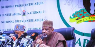 The Minister of Agriculture and Food Security, Sen Abubakar Kyari, CON, during the Ministerial Press Briefing in Abuja.