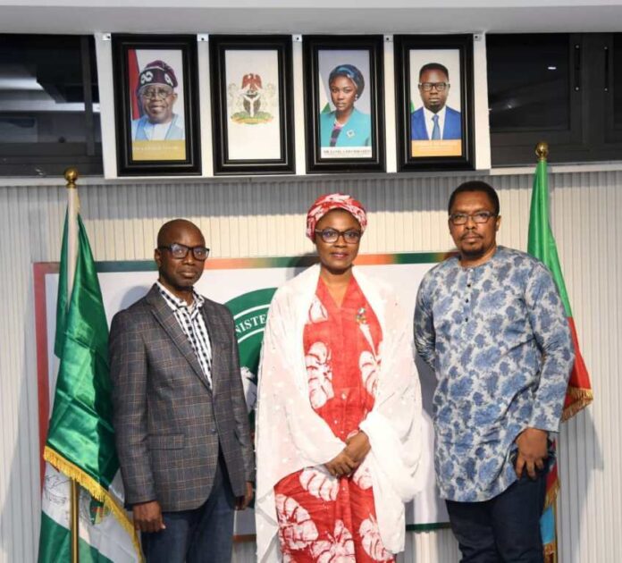 American Tower Corporation1 Middle, Dr. Jamila Bio Ibrahim, Hon. Minister of Youth Development, 1st right, Ehize Ilozavbie, head of delegation American Tower Corporation and Joseph Myapuria during their courtesy call on the Minister.