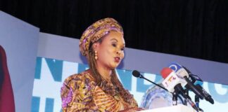 Honourable Minister of Women Affairs, Barrister (Mrs) Uju Kennedy-Ohanenye addressing participants at the occasion