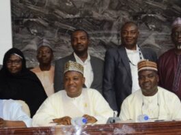 Seated L-R:Deputy Director Overseeing the Office of the Civil Service Transformation Office of the Head of Service of the Federation, Mrs. Asoro G.C; Director of Reform Coordination and Service Improvement, (MPA), Mr Ibrahim Musa Mshebwala; Permanent Secretary, Ministry of Police Affairs, Dr. Sani Gwarzo; Deputy Director, Reform Coordination, Ministry of Sports Development, Mr. Abdullahi Ibrahim Aliyu and other participants at the Bi-Monthly Consultative Meeting of the Directors/Heads, Reform Coordination, And Service Improvement at the Ministry of Education Conference Room, 2nd Floor, Phase Iii, Federal Secretariat, Abuja
