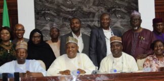 Seated L-R:Deputy Director Overseeing the Office of the Civil Service Transformation Office of the Head of Service of the Federation, Mrs. Asoro G.C; Director of Reform Coordination and Service Improvement, (MPA), Mr Ibrahim Musa Mshebwala; Permanent Secretary, Ministry of Police Affairs, Dr. Sani Gwarzo; Deputy Director, Reform Coordination, Ministry of Sports Development, Mr. Abdullahi Ibrahim Aliyu and other participants at the Bi-Monthly Consultative Meeting of the Directors/Heads, Reform Coordination, And Service Improvement at the Ministry of Education Conference Room, 2nd Floor, Phase Iii, Federal Secretariat, Abuja