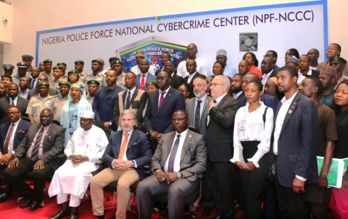 DATA COLLECTION AND REGISTRATION CENTRE1 L-R Seated: Director NPF-NCCC, CP Uche Ifeanyin Henry; Representative of IGP, CP Umar Shelleng (CP INTERPOL), Rep/ Minister of Police Affairs, Director Police Service Department, Ibrahim Muhammad Buratai; Head of Politics, Press and Information Section European Union (ECOWAS/Nigeria) Zissimos VERGOS; Representative of ECOWAS, Head of Regional Security Division Directorate Of Peacekeeping and Registration Security, Dr. Dieng Abdourahmane and other participants during the opening ceremony of the West African Police Information System (WAPIS) Programme Briefing held at the Cyber Crime Center, Central Business District, Abuja.
