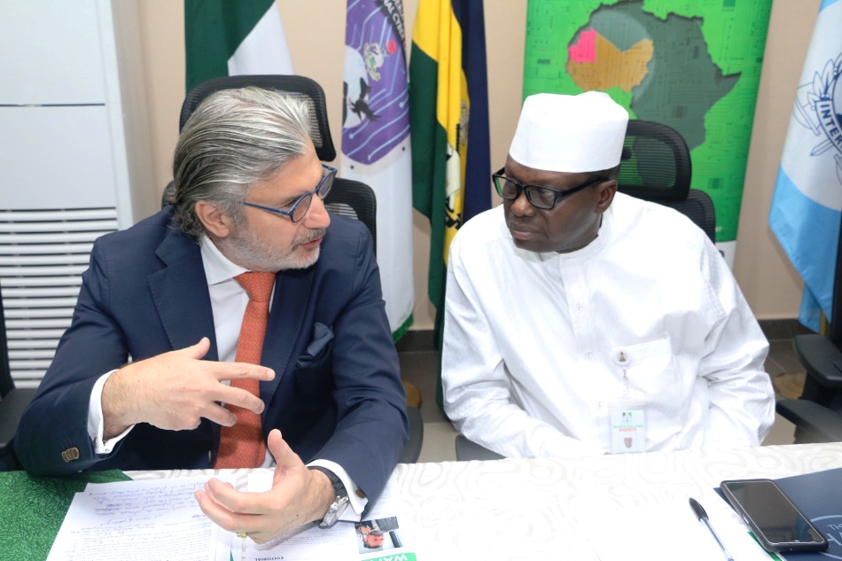 L-R: Head of Politics, Press and Information Section European Union (ECOWAS/Nigeria) Zissimos VERGOS and Representative Minister of Police Affairs, Director Police Service Department, Ibrahim Muhammad Buratai; during the opening ceremony of the West African Police Information System (WAPIS) Programme Briefing held at the Cyber Crime Center, Central Business District, Abuja.