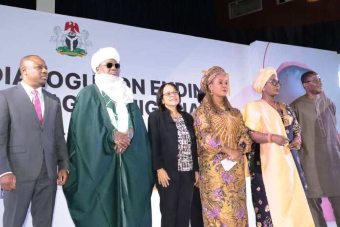 E-MARKET PORTAL Permanent Secretary, Federal Ministry of Women Affairs, Amb. Gabriel Aduda, UN Country Representative - Ms Cristina Munduate, Honourable Minister of Women Affairs, Barrister (Mrs) Uju Kennedy-Ohanenye and other dignitaries at the event