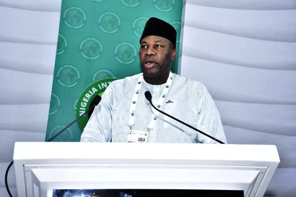 The Permanent Secretary Ministry of Petroleum Resources,Amb.Nicholas Ella Agbo delivering his opening remarks at the opening ceremony of the 7th edition of Nigeria International Energy Summit 2024(NIES2024) at the State House Banquet Hall, Abuja
