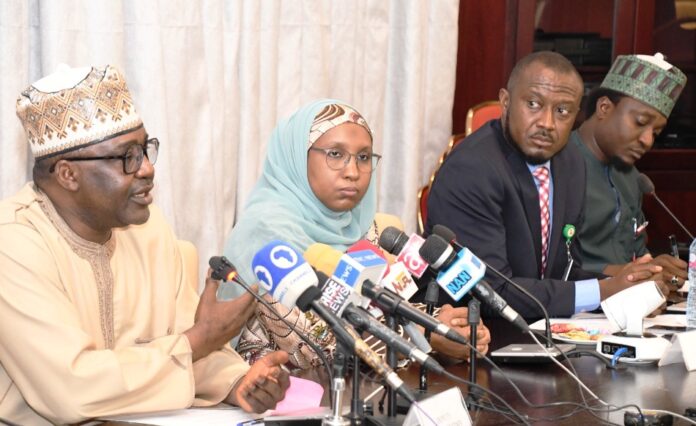 Global Outsource Market2 From left: Deputy Chief of Staff to the President, Office of the Vice President, Sen Ibrahim Hadeja, Founder and Chief Executive Officer, Outsource Global, Hajiya Amal Hassan; Senior Special Assistant to the President on Media and Communication, Mr Stanley Nkwocha and Senior Special Assistant to the President on Digital Media and Emergency Management Ahmed Ningi during a news conference on Launch of Outsource Global Initiative at the Presidential Villa in Abuja on Thursday (29/2/24)