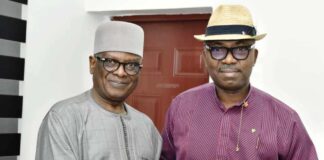 l-r: Director-General, BPP, Mamman Ahmadu, FNIQS, being presented with a book titled "Discipline of Civil Servants in Nigeria" by the Author, Hon. Commissioner, Rivers, Bayelsa & Delta States Hon. Rufus N. Godwins during his visit to the Bureau