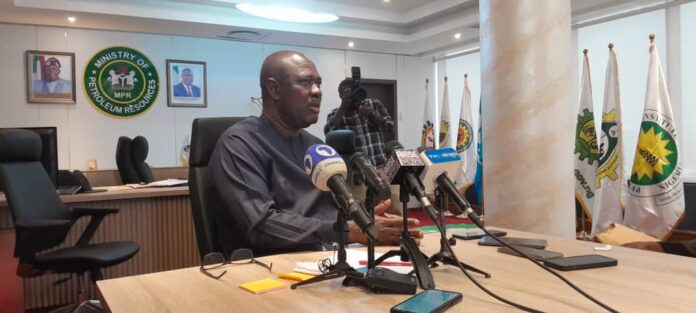 Minister of State Petroleum Resources (Oil), Sen. Heineken Lokpobiri briefing Journalists in Abuja
