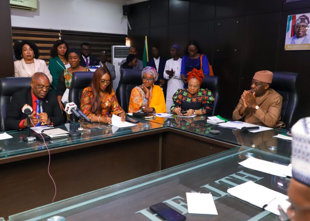 R-L HMSH&SW Dr. Tunji Alausa , H. E Dr. Mrs Florence Ajimobi Founder Medical Care Foundation, Dr. Zainab Shinkafi Bagudu Chairperson First ladies Against Cancer Initiative (FLAC , H. E Mrs Bamidele Abiodun the First lady of Ogun State and founder Ajose Foundation and Dr. Walter  kasidi Molumbo. During the Commemoration of the Cancer World Day.