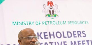 Honourable Minister of State, Petroleum Resources (Gas), Rt. Hon Ekperikpe Ekpo delivering his address during the Stakeholders' Consultative Meeting on Tuesday, 6th February 2024 .