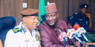 Permanent Secretary, Federal Ministry of Environment, Mahmud Adam Kambari (right) representing the Minister of State for Environment and the Registrar, EHCON, Dr. Yakubu Baba- Muhammad (left) in a tete a tete during the briefing in Abuja