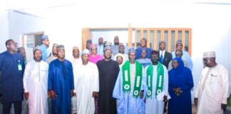 HME Balaraba Abbas Lawal and DG NAGGW with NAGGW muffler and management staff