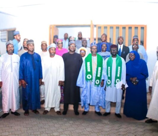 HME Balaraba Abbas Lawal and DG NAGGW with NAGGW muffler and management staff