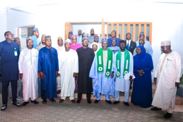 HME Balaraba Abbas Lawal and DG NAGGW with NAGGW muffler and management staff