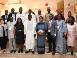 he Honourable Minister, Federal Ministry of Water Resources and Sanitation, Engr.Prof. Joseph Terlumun Utsev, FNSE, FNIWE,FNICE,(R), the Director, Water Quality Control and Sanitation, Mrs Elizabeth Ugoh (L) during the Opening of the National Workshop on Safely Managed Sanitation