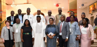 he Honourable Minister, Federal Ministry of Water Resources and Sanitation, Engr.Prof. Joseph Terlumun Utsev, FNSE, FNIWE,FNICE,(R), the Director, Water Quality Control and Sanitation, Mrs Elizabeth Ugoh (L) during the Opening of the National Workshop on Safely Managed Sanitation
